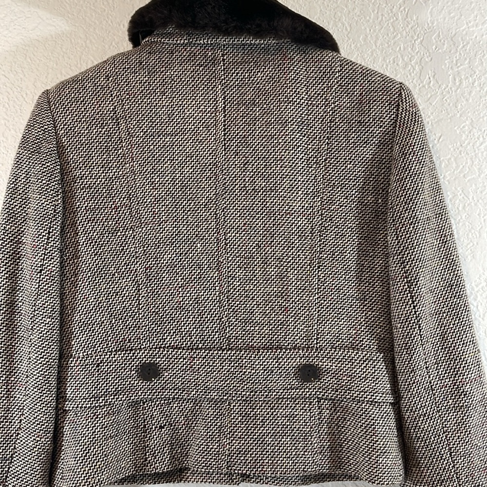 DALIA Tweed Jacket with Removable Faux Fur Collar Wool Blend Size 4P - Picture 4 of 9
